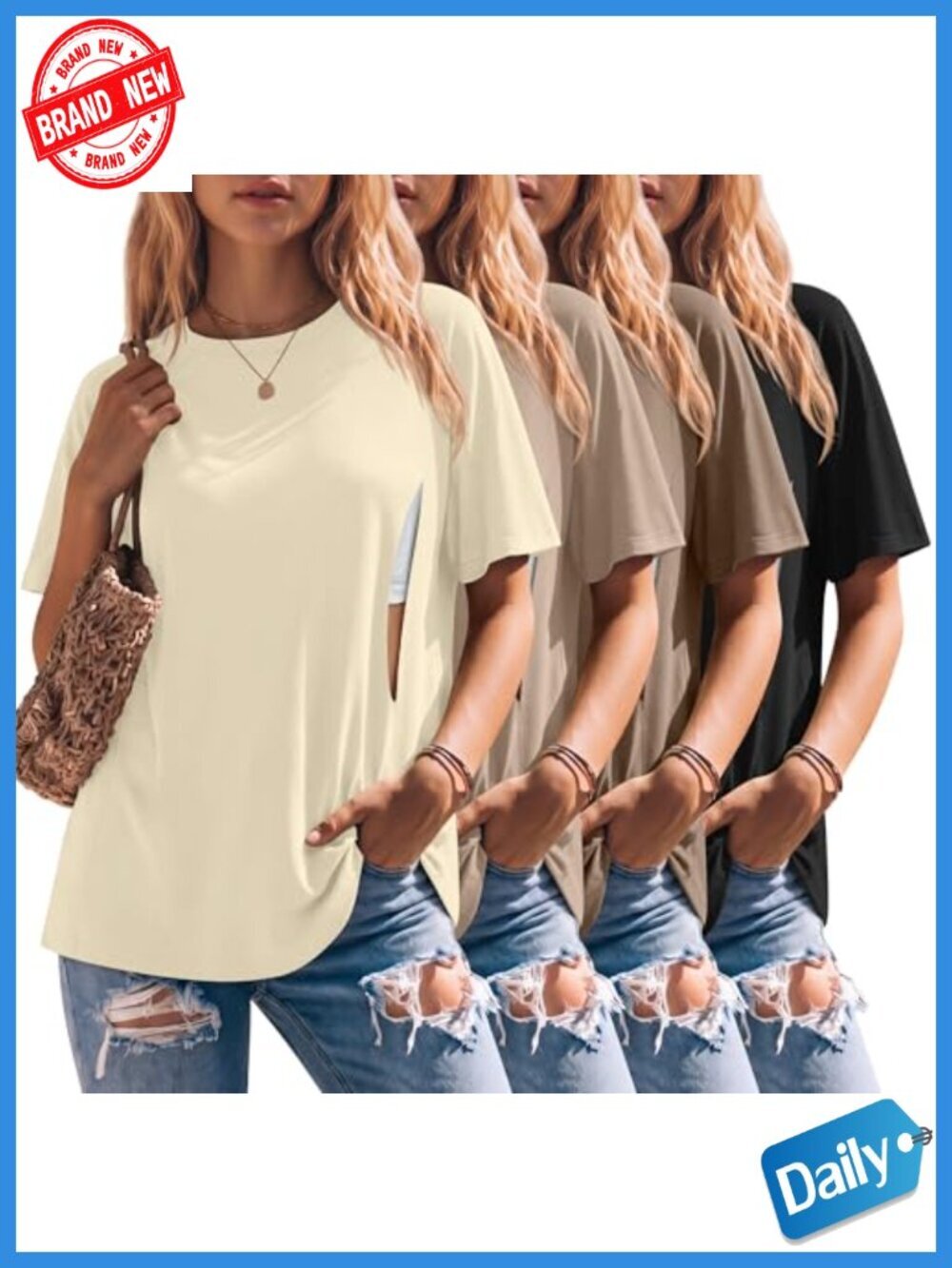 4 Pack Nursing Shirts Maternity Oversized Short Sleeve Breastfeeding Hidden